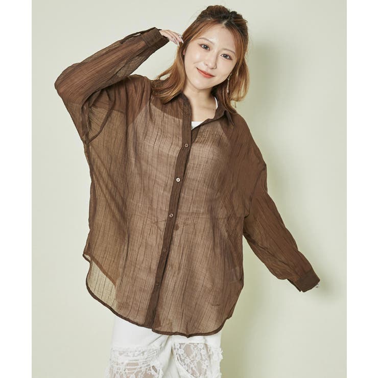 ブラウン | 《透け感×抜け感》シアーストライプシャツ／リラックスルーズ	 | GORGE 