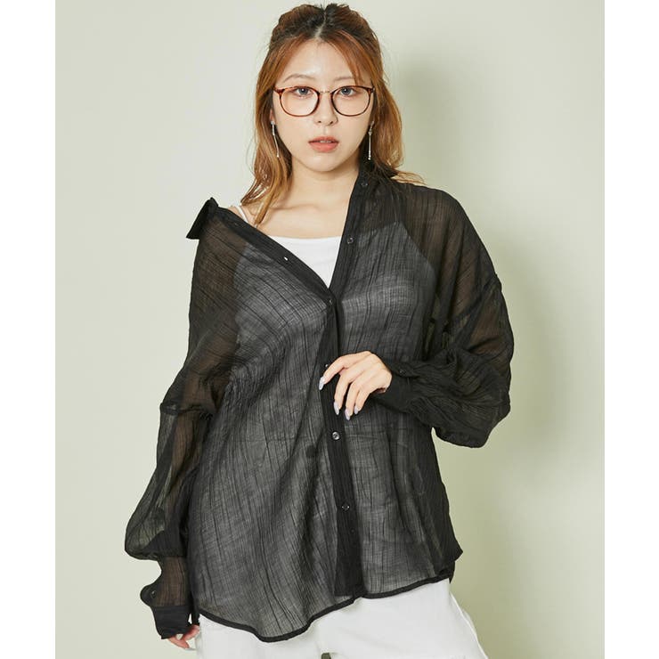ブラック | 《透け感×抜け感》シアーストライプシャツ／リラックスルーズ	 | GORGE 