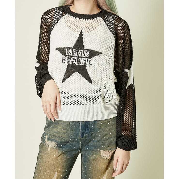 《メッシュ×ビッグスター》レディース ニットプルオーバー 透かし編み 春夏秋 | GORGE  | 詳細画像7 