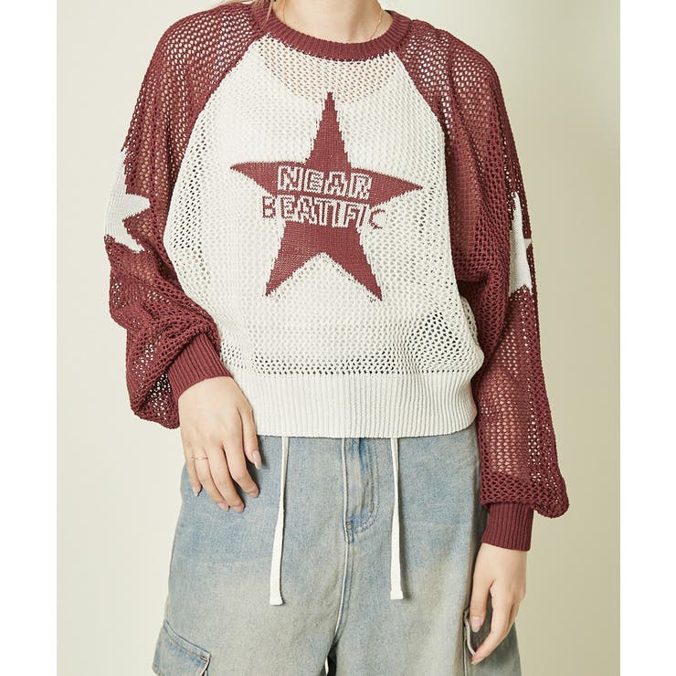 《メッシュ×ビッグスター》レディース ニットプルオーバー 透かし編み 春夏秋 | GORGE  | 詳細画像5 