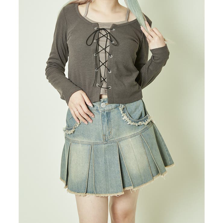 ブラウン | 《フェイクレイヤード》レースアップカットトップス | GORGE 