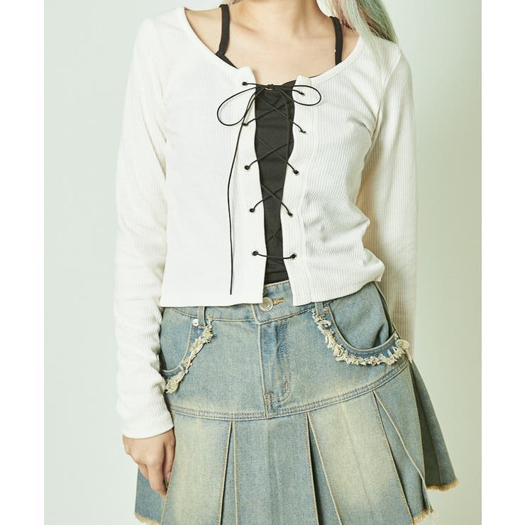 アイボリー | 《フェイクレイヤード》レースアップカットトップス | GORGE 