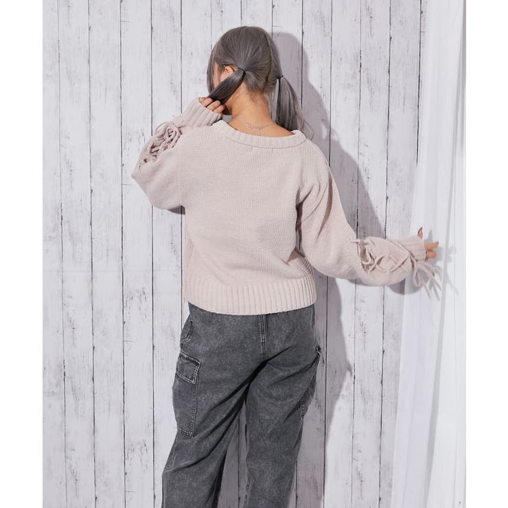 《袖レースアップ×ケーブル編み》レディース モールニット Ｖネックプルオーバー | GORGE  | 詳細画像20 