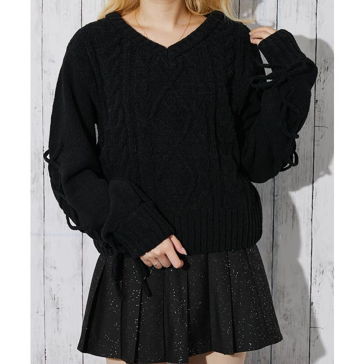 《袖レースアップ×ケーブル編み》レディース モールニット Ｖネックプルオーバー | GORGE  | 詳細画像13 