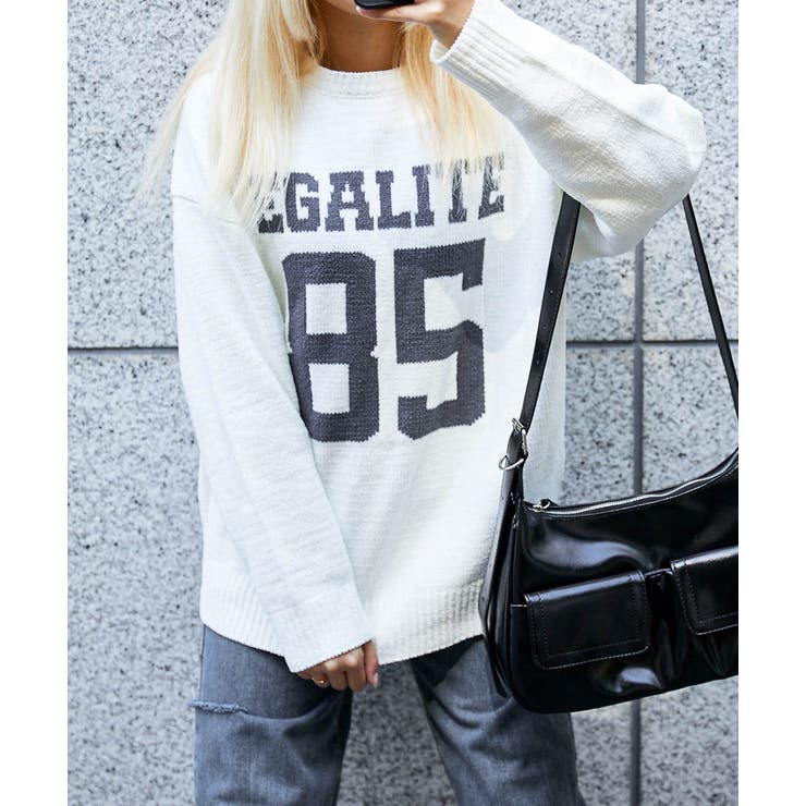 オフホワイト | 《カレッジロゴ×ナンバリング》レディース モールニット プルオーバー | GORGE 