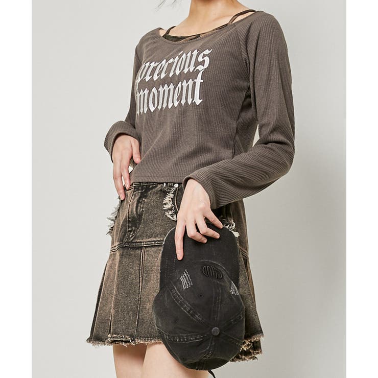 ブラウン | 《レイヤード風×細見えシルエット》メイサイ柄キャミレイヤード風 テレコトップス | GORGE 