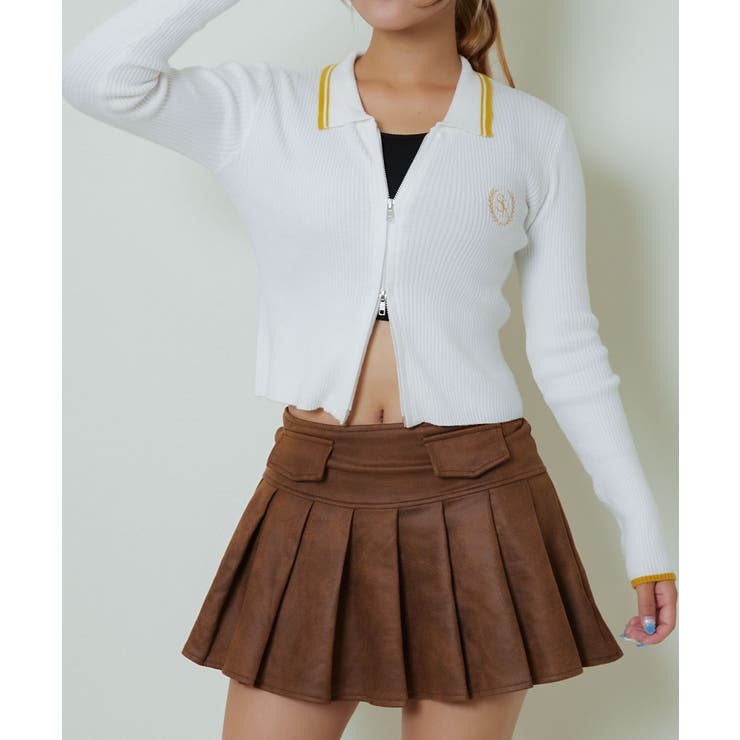 《配色ライン襟×ワッペン刺繍》レディース リブニットジップカーディガン 長袖 | GORGE  | 詳細画像4 