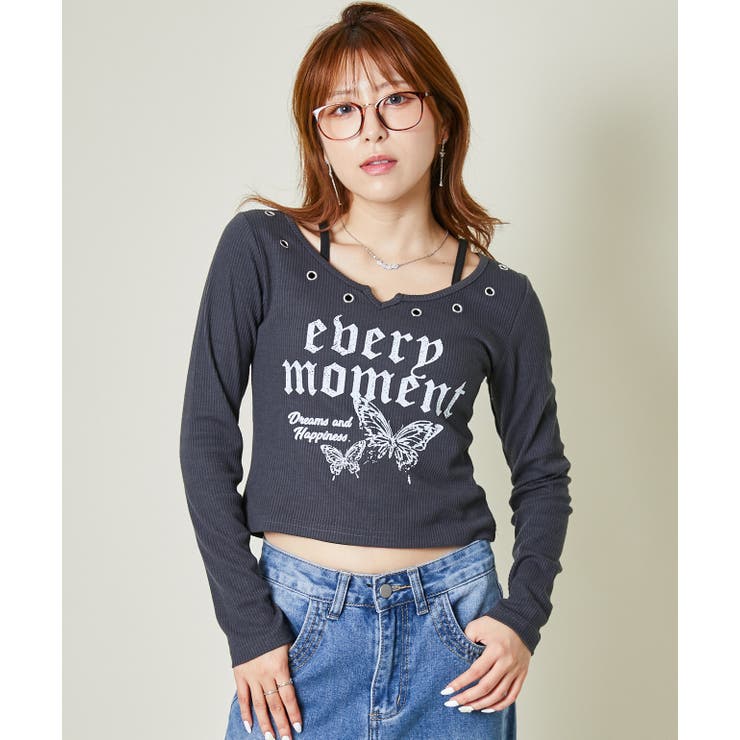 チャコール | 《バタフライロゴ×アイレット開き》クロスレイヤートップス	 | GORGE 