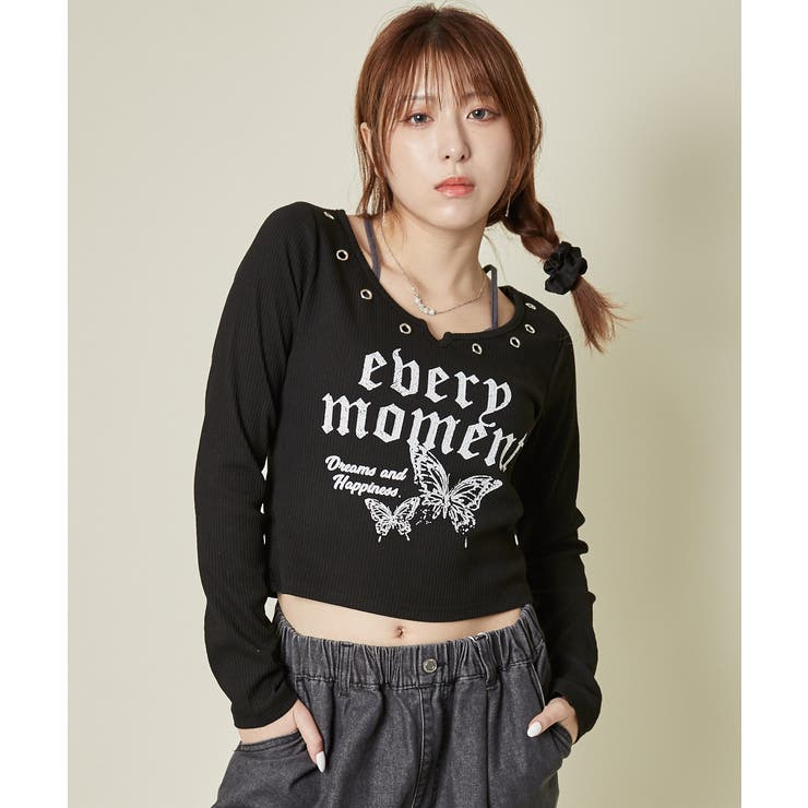 ブラック | 《バタフライロゴ×アイレット開き》クロスレイヤートップス	 | GORGE 