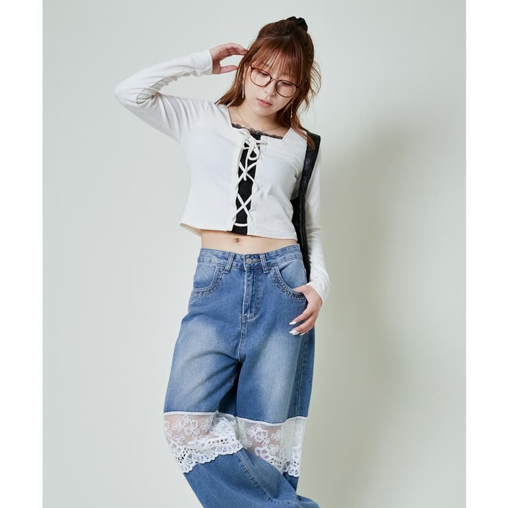 《レースアップ×レイヤード風レース》映えトップス	 | GORGE  | 詳細画像1 
