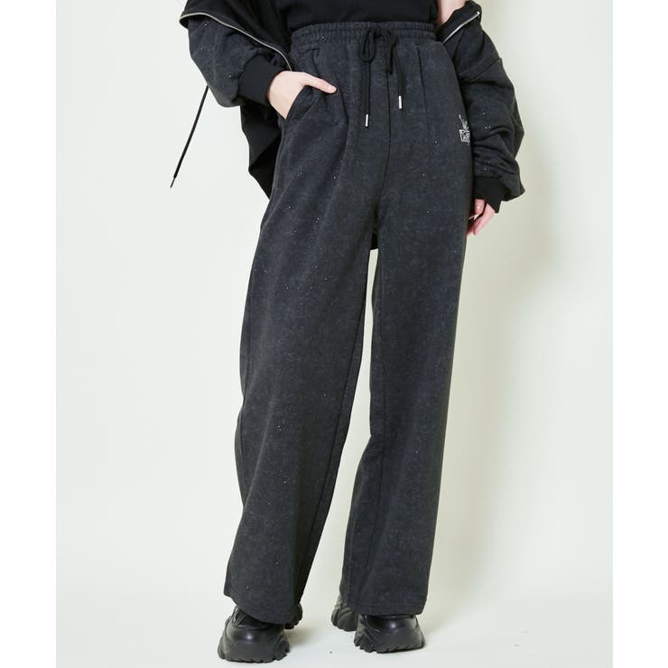 ブラック | 《きらめくラメ刺繍×リラックスシルエット》裏毛スウェットパンツ ワイドフィット … | GORGE 