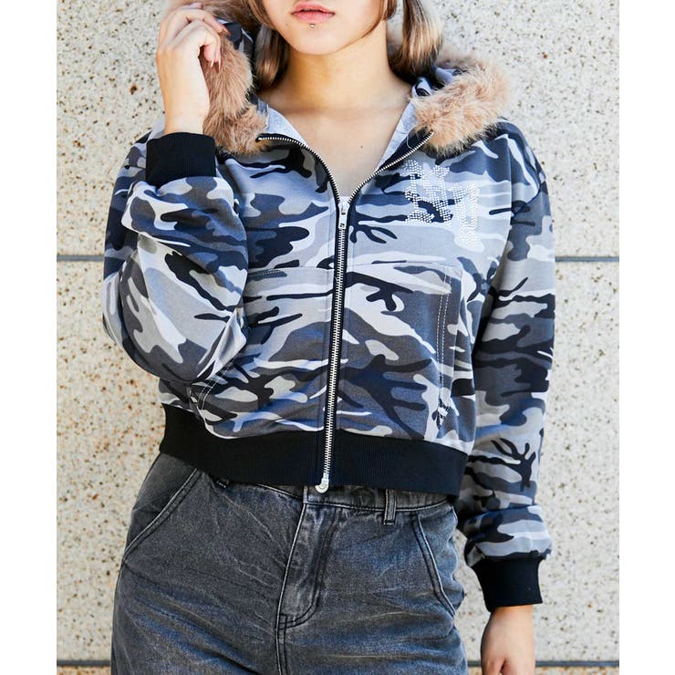 レディース 裏毛スウェットジップパーカー ラインストーンロゴ[品番