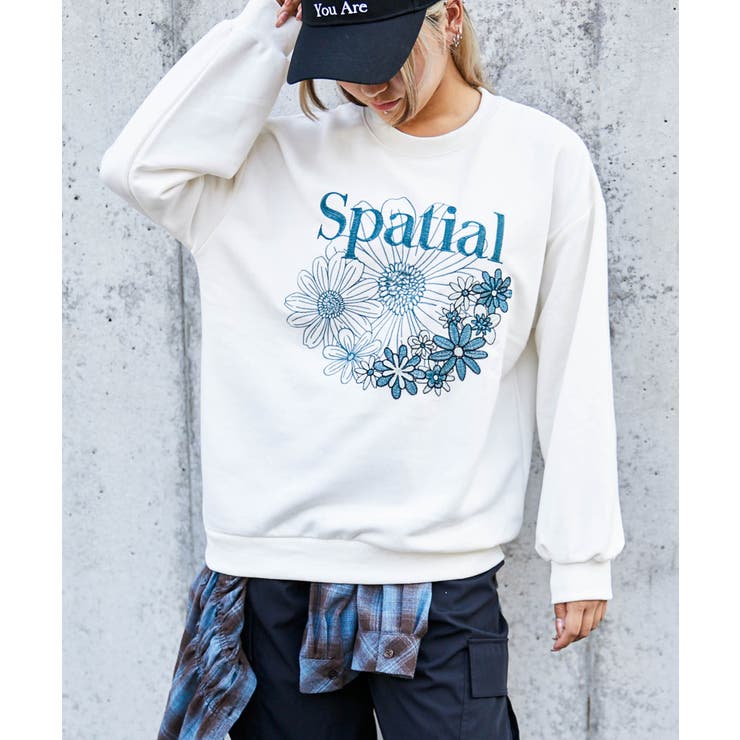 花刺繍×ロゴ》レディース 裏毛スウェット プルオーバー カジュアル 春