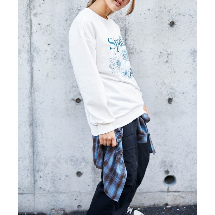 花刺繍×ロゴ》レディース 裏毛スウェット プルオーバー カジュアル 春