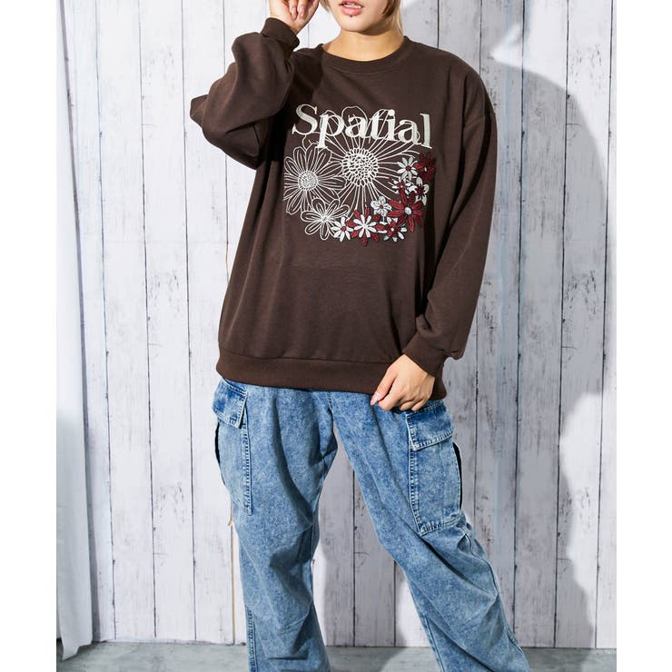 花刺繍×ロゴ》レディース 裏毛スウェット プルオーバー カジュアル 春