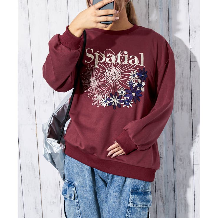 花刺繍×ロゴ》レディース 裏毛スウェット プルオーバー カジュアル 春