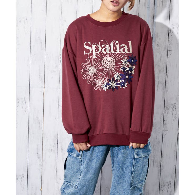 《花刺繍×ロゴ》レディース 裏毛スウェット プルオーバー カジュアル 春秋冬 | GORGE  | 詳細画像10 