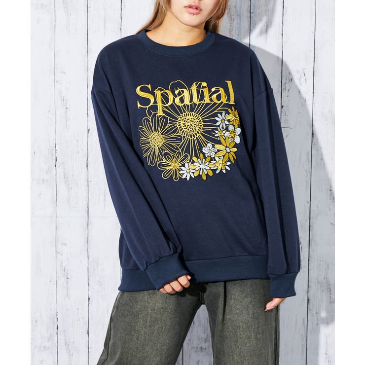 花刺繍×ロゴ》レディース 裏毛スウェット プルオーバー カジュアル 春