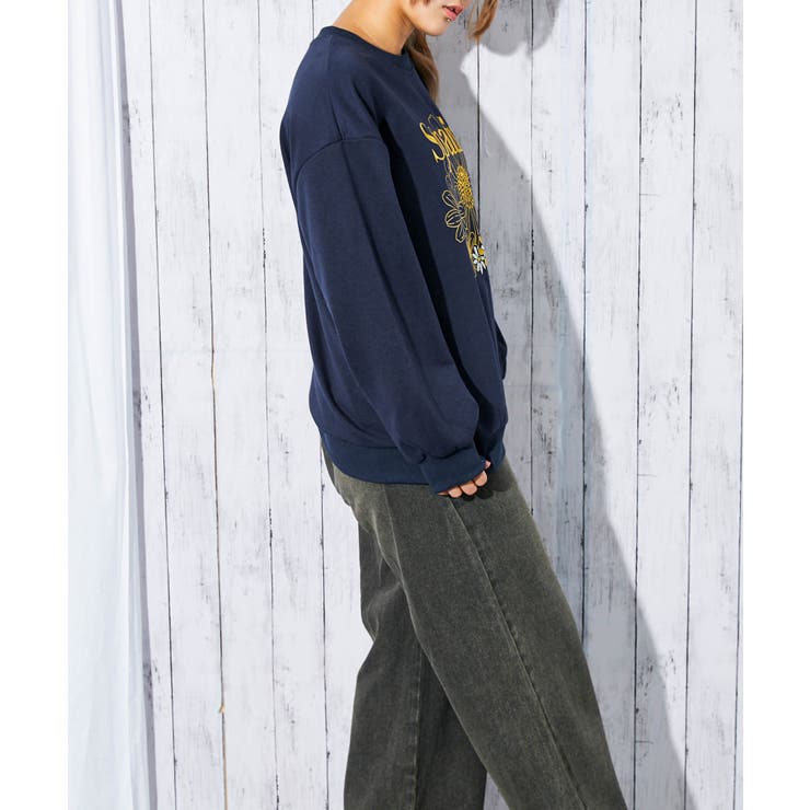 花刺繍×ロゴ》レディース 裏毛スウェット プルオーバー カジュアル 春