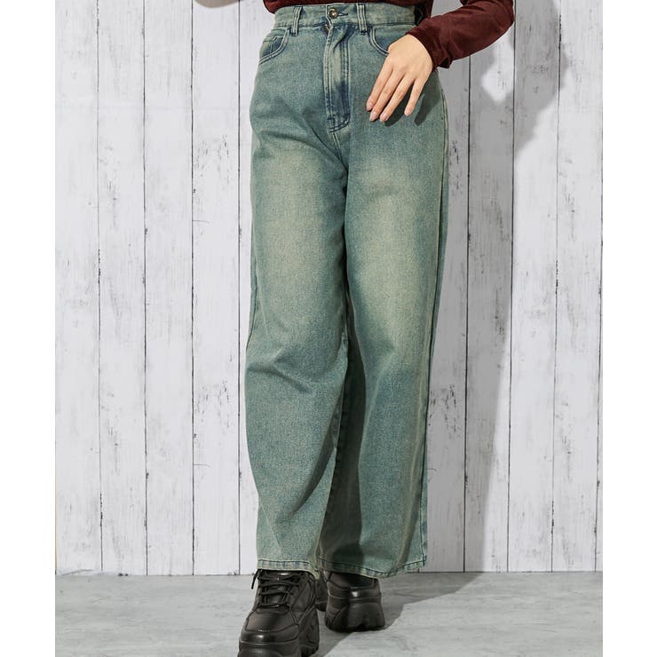 《バックロゴ×ラインストーン》レディース デニムパンツ ワイドシルエット | GORGE  | 詳細画像1 