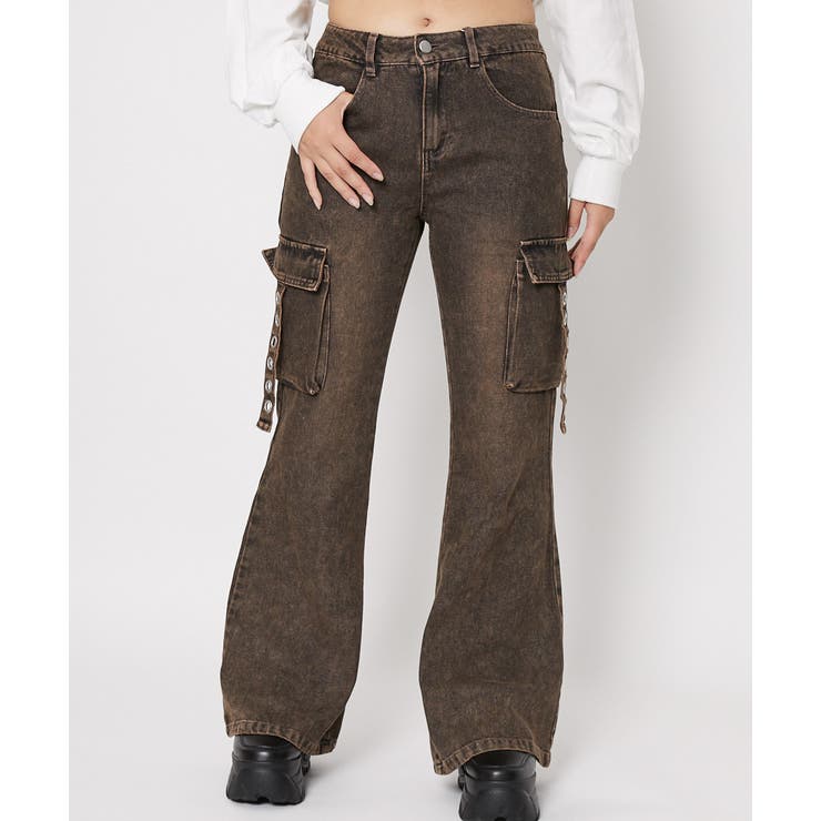 ブラウン | 《カーゴポケット×フレア》レディース デニムパンツ ハトメデザイン | GORGE 