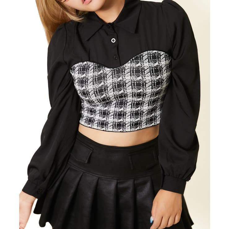 《ビスチェドッキング×千鳥柄》レディース シャツブラウス 長袖トップス 春秋冬 | GORGE  | 詳細画像1 