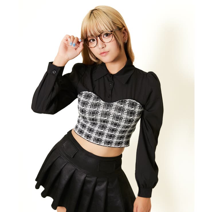 《ビスチェドッキング×千鳥柄》レディース シャツブラウス 長袖トップス 春秋冬 | GORGE  | 詳細画像2 