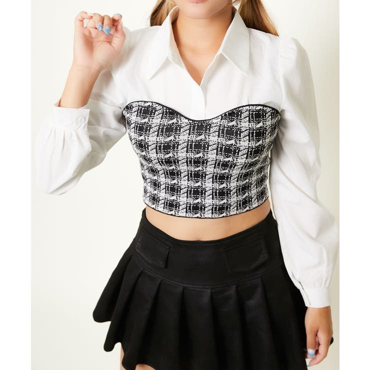 《ビスチェドッキング×千鳥柄》レディース シャツブラウス 長袖トップス 春秋冬 | GORGE  | 詳細画像5 