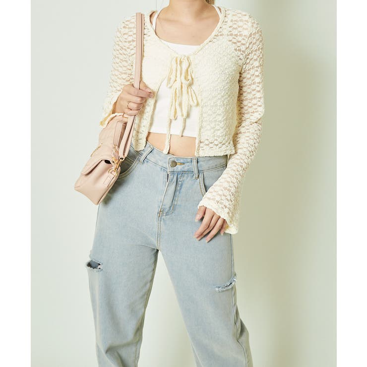 《カットレース×ガーリーリボン》シアー感カーデ	 | GORGE  | 詳細画像1 