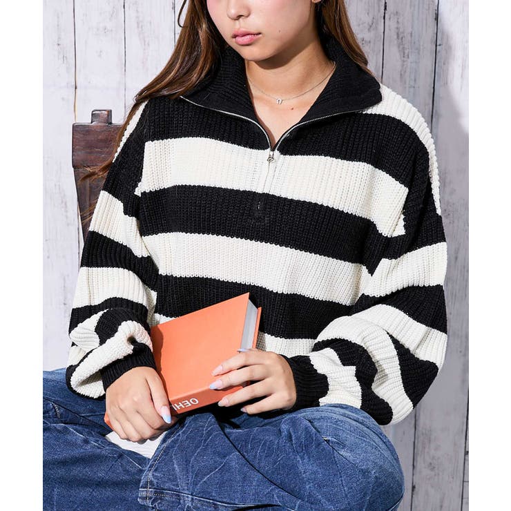 オフ／ＢＫ | 《ハーフジップ×ショート丈》レディース あぜ編み ニットトップス 春秋冬 | GORGE 