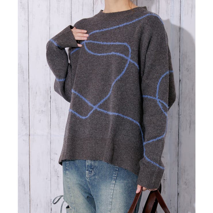 ブラウン | 《ライン柄アクセント》レディース ニットプルオーバー ゆったりシルエット 秋冬 | GORGE 