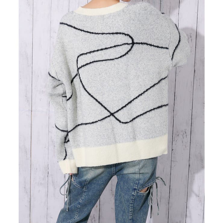 《ライン柄アクセント》レディース ニットプルオーバー ゆったりシルエット 秋冬 | GORGE  | 詳細画像6 