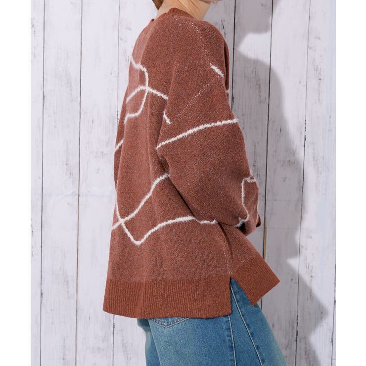 《ライン柄アクセント》レディース ニットプルオーバー ゆったりシルエット 秋冬 | GORGE  | 詳細画像7 