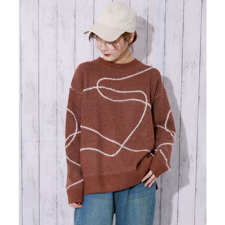 オレンジ | 《ライン柄アクセント》レディース ニットプルオーバー ゆったりシルエット 秋冬 | GORGE 