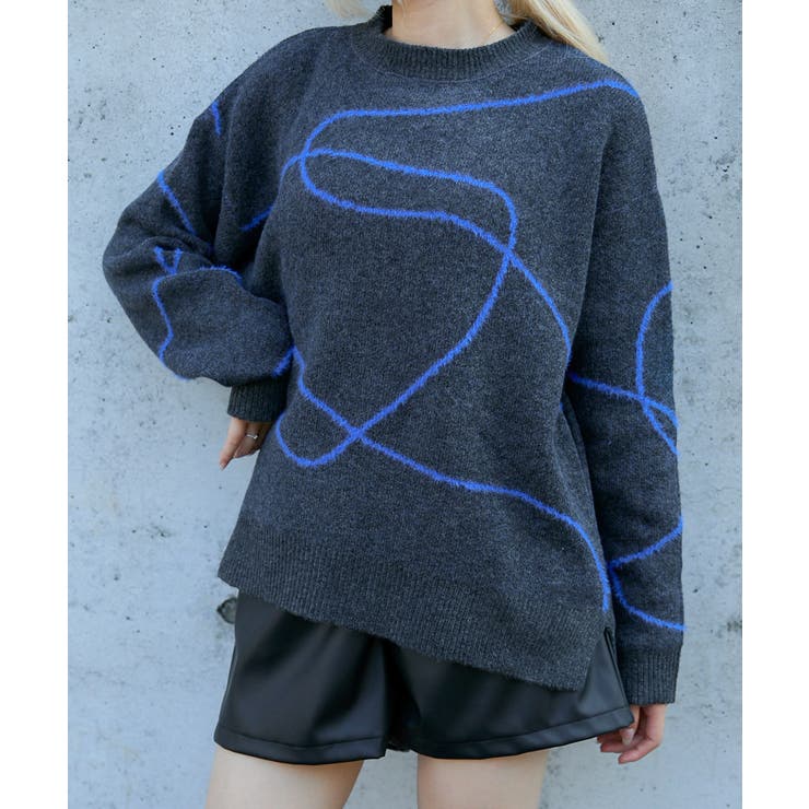 グレー | 《ライン柄アクセント》レディース ニットプルオーバー ゆったりシルエット 秋冬 | GORGE 