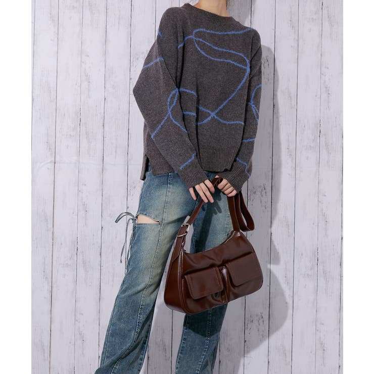 《ライン柄アクセント》レディース ニットプルオーバー ゆったりシルエット 秋冬 | GORGE  | 詳細画像1 