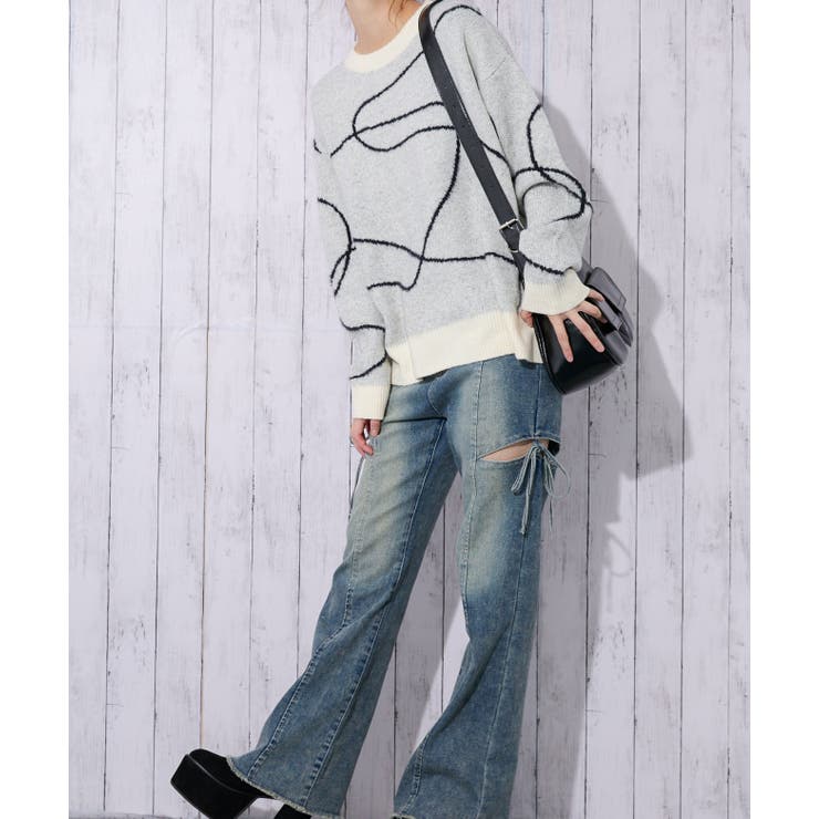 《ライン柄アクセント》レディース ニットプルオーバー ゆったりシルエット 秋冬 | GORGE  | 詳細画像4 