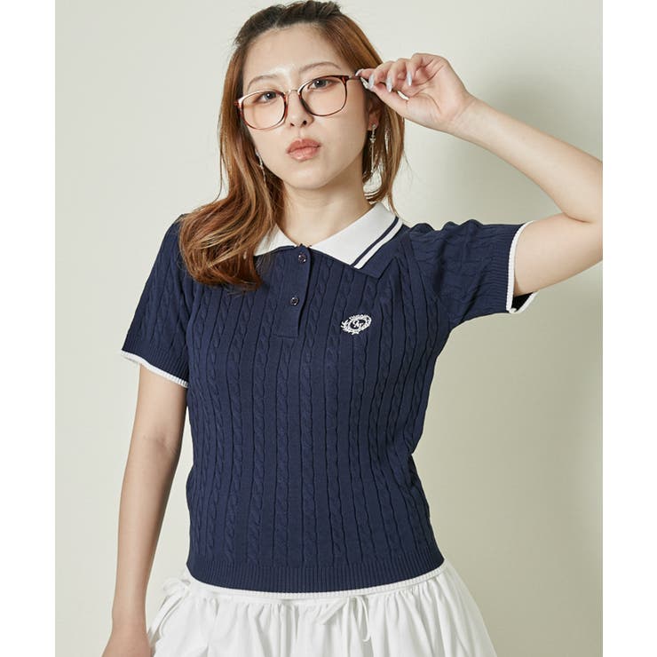 新品未使用　POLOBCSコラボ　ポロカーデニットトップス ネイビー 完売品】ポロカーデニットトップスPOLOBCSコラボ - メルカリ