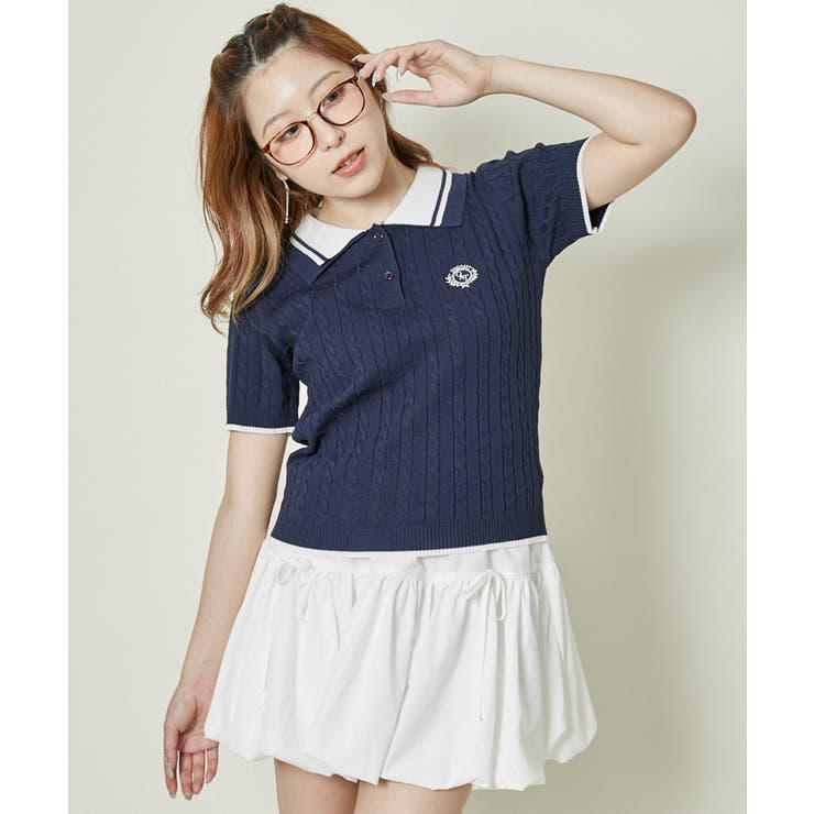 《配色ダブル襟》ニットポロトップス／レトロガーリーな一枚 | GORGE  | 詳細画像2 