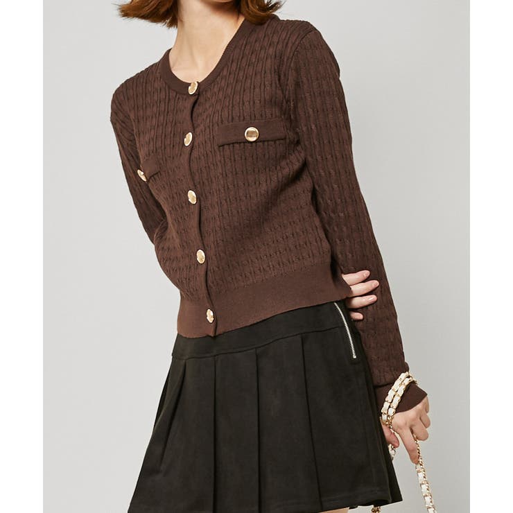 ブラウン | 《上品ゴールドボタン×美シルエット》クラシカルな長袖ニットカーディガン | GORGE 