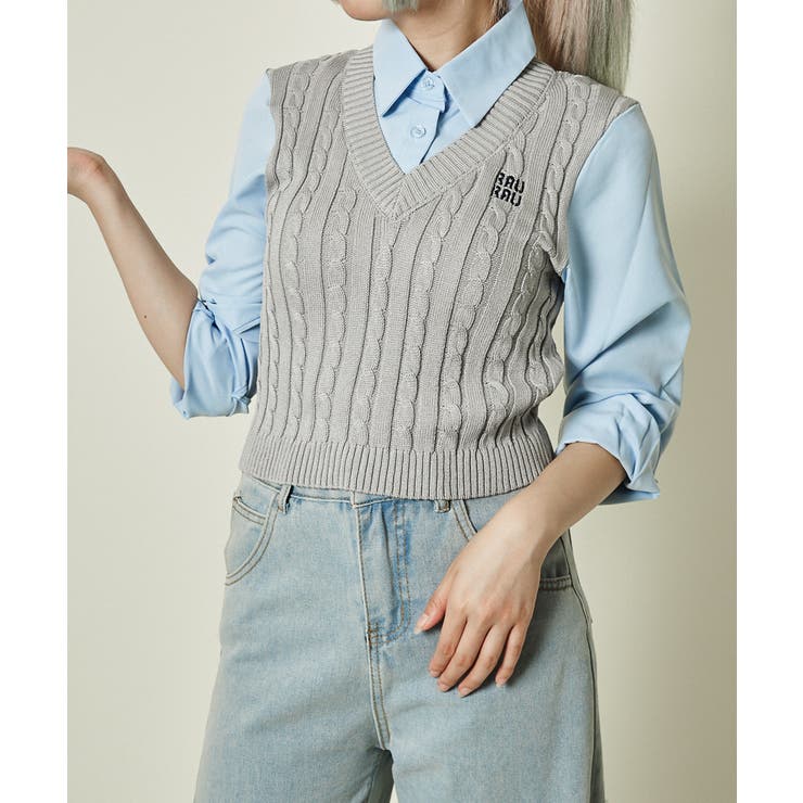 《ニットベスト×シャツドッキング》レディース 長袖トップス 重ね着風 春秋対応 | GORGE  | 詳細画像7 