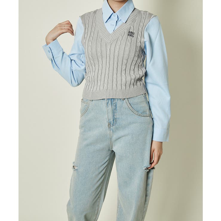 《ニットベスト×シャツドッキング》レディース 長袖トップス 重ね着風 春秋対応 | GORGE  | 詳細画像6 