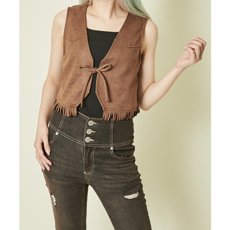 ブラウン | レディース ベスト 羽織り風ヴィンテージ調 | GORGE 