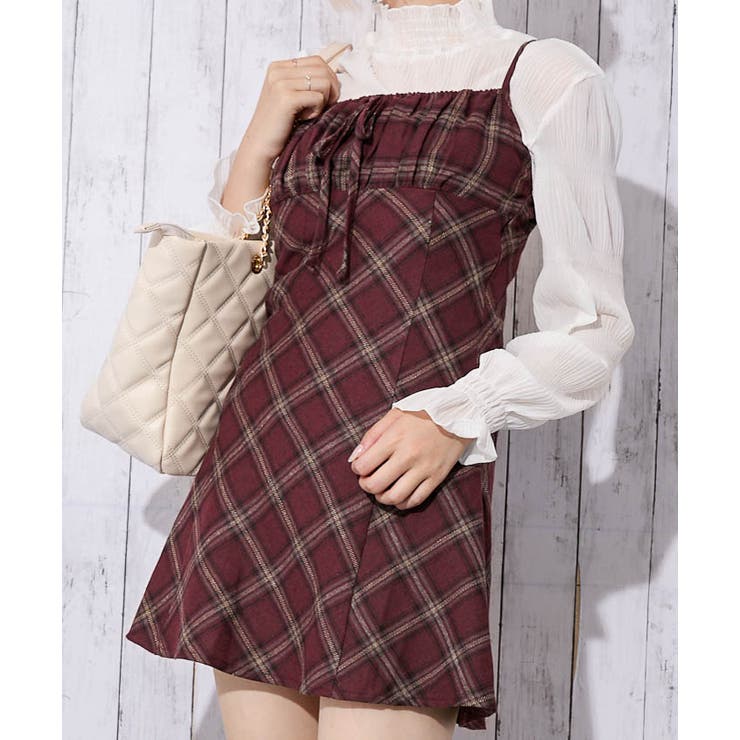 レッド | 《起毛チェック柄》レディース キャミワンピ チュニック レイヤード 秋冬 | GORGE 