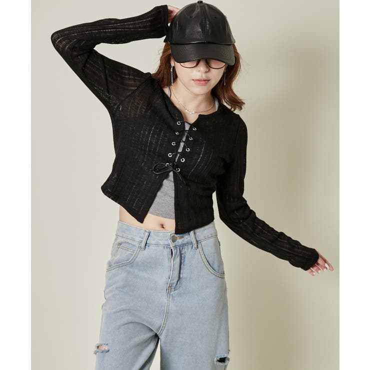 《透け感リブ×レースアップ》華奢見えトップス | GORGE  | 詳細画像1 