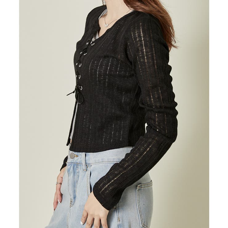 《透け感リブ×レースアップ》華奢見えトップス | GORGE  | 詳細画像2 