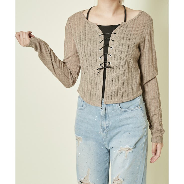 《透け感リブ×レースアップ》華奢見えトップス | GORGE  | 詳細画像4 