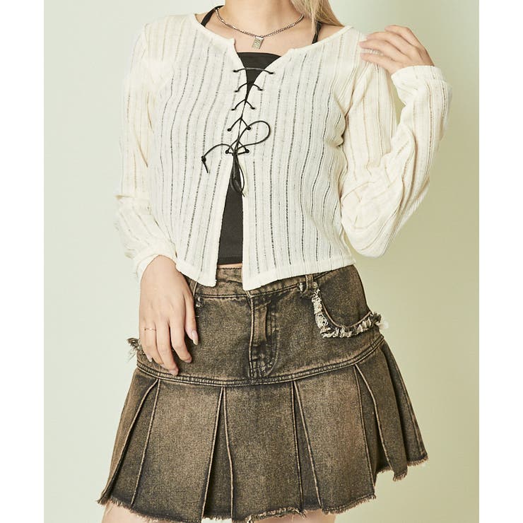 《透け感リブ×レースアップ》華奢見えトップス | GORGE  | 詳細画像6 