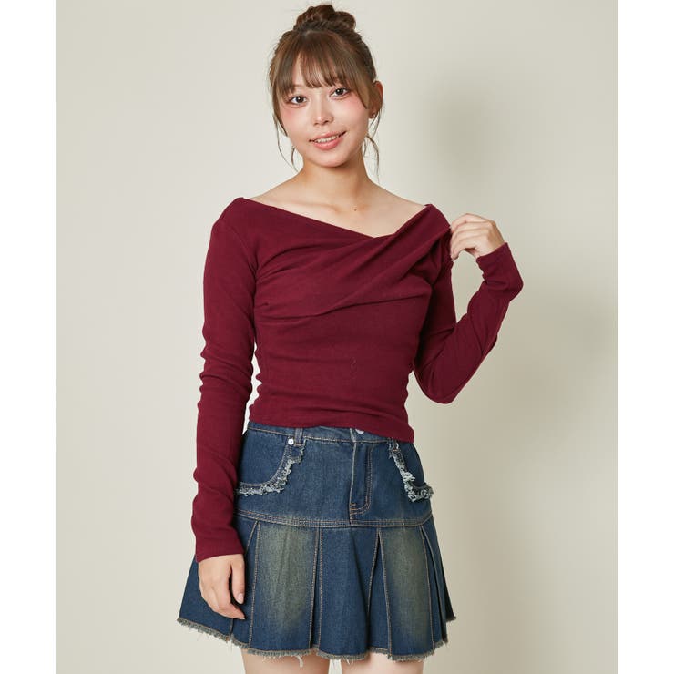 ボルドー | 《美鎖骨×抜け感ドレープ》アシメトップス／くびれ見せの１枚 | GORGE 