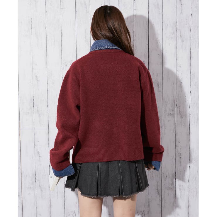 《デニム衿×フェイクレイヤード》レディース ニットトップス ミドル丈 秋冬 | GORGE  | 詳細画像16 
